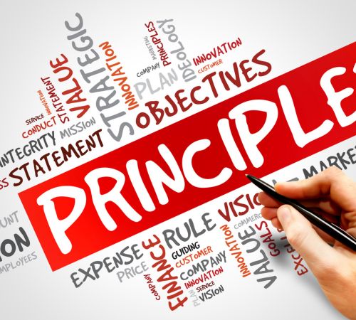 Principles word cloud being written